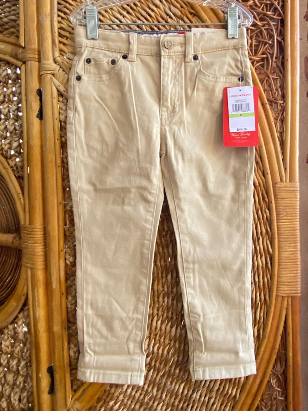 NWT Lucky Brand Boys 4T Beige Skinny Jeans
